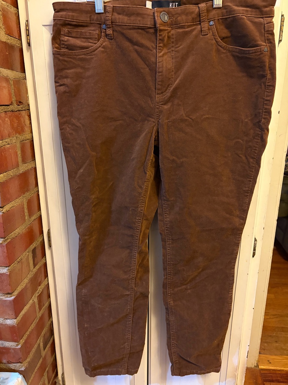 KUT from the Kloth Mia Toothpick Skinny Brown Corduroy Pants Stretch - Picture 2 of 9